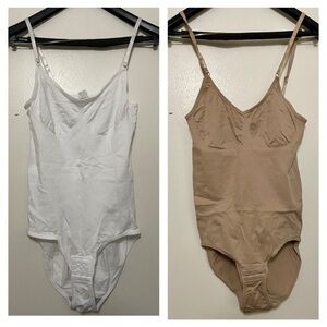 Women’s 2 Bodysuits new in package nude & white spaghetti strap tank camisole